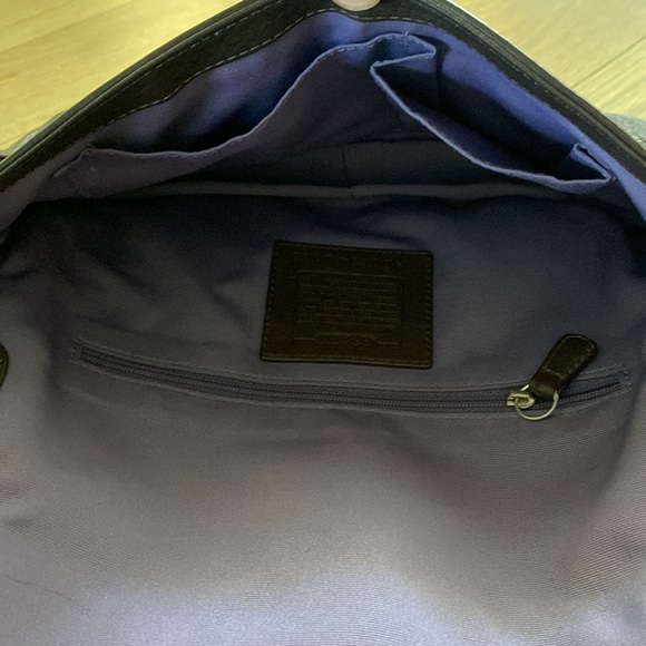 Brown leather Chelsea handbag with light purple stitching and purple interior. - Picture 5 of 6